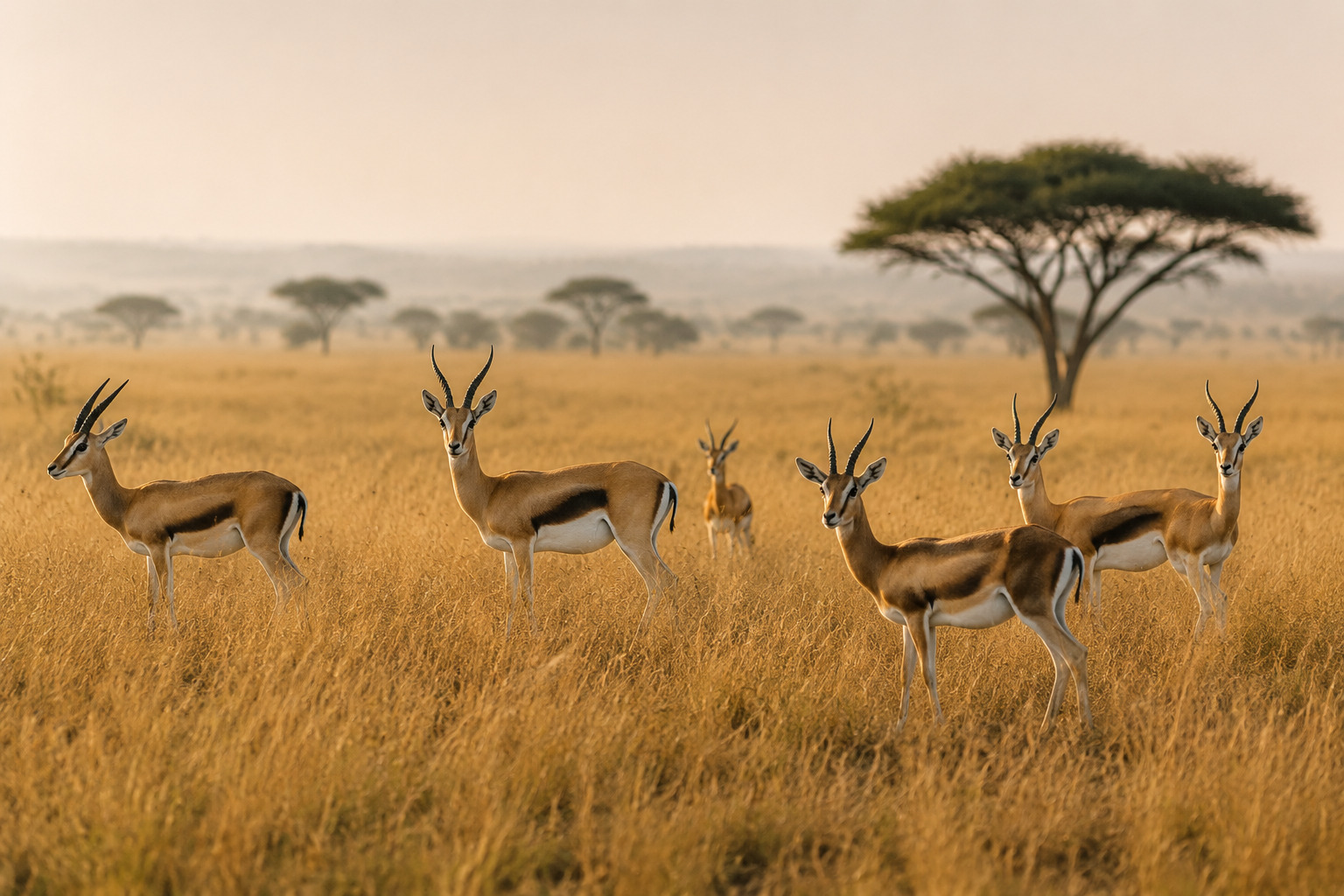 A herd of gazelles on Tanzania’s golden savanna
