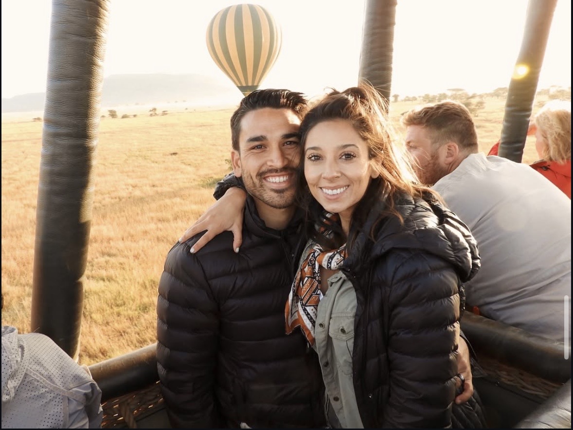 Reed Safari founders Denny and Sarah Reed together on a sunrise hot air balloon safari